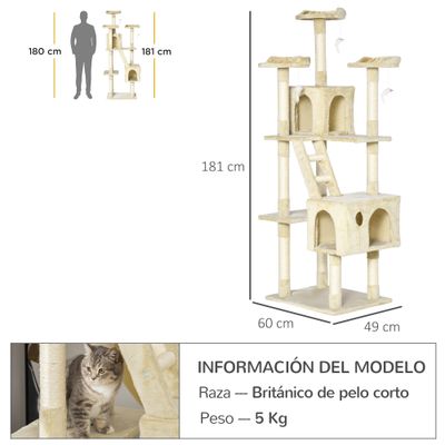 PawHut Árbol para Gato 60x50x181cm Beige