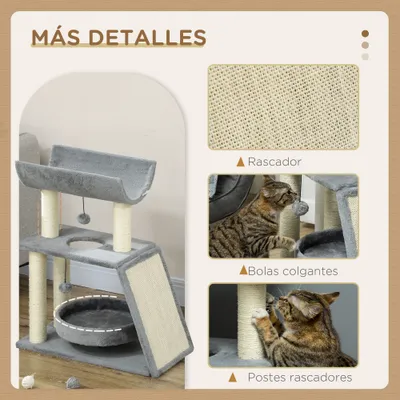 PawHut Árbol para Gato 60x30x76 cm Gris Claro