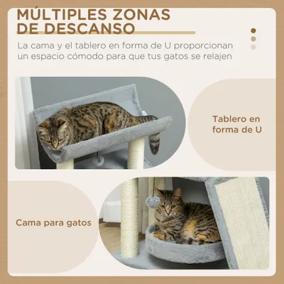 PawHut Árbol para Gato 60x30x76 cm Gris Claro
