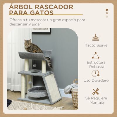 PawHut Árbol para Gato 60x30x76 cm Gris Claro