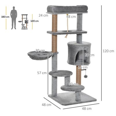 PawHut Árbol para Gato 48x48x120 cm Gris