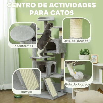 PawHut Árbol para Gato 49x49x138 cm Gris Claro