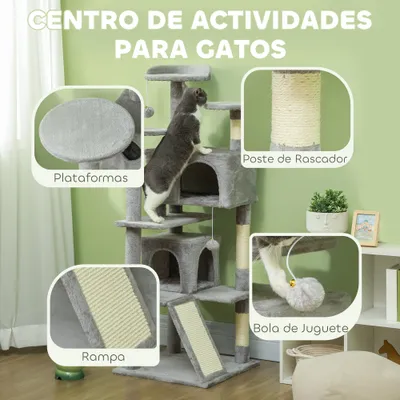 PawHut Árbol para Gato 49x49x138 cm Gris Claro