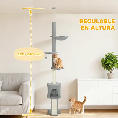 PawHut rascador 30x25x240 cm Gris Claro
