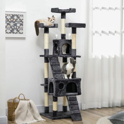 PawHut Árbol para Gato 49x49x173 cm Gris Oscuro