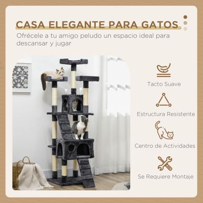 PawHut Árbol para Gato 49x49x173 cm Gris Oscuro