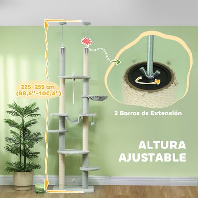 PawHut Árbol para Gato 60x44x255 cm Gris Claro