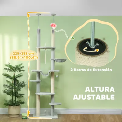 PawHut Árbol para Gato 60x44x255 cm Gris Claro