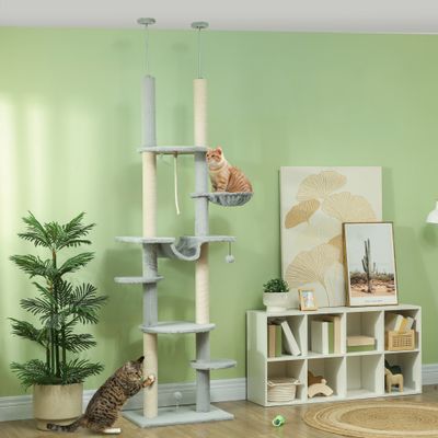 PawHut Árbol para Gato 60x44x255 cm Gris Claro