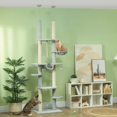 PawHut Árbol para Gato 60x44x255 cm Gris Claro