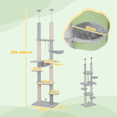 PawHut Árbol para Gato 60x44x255 cm Gris Claro