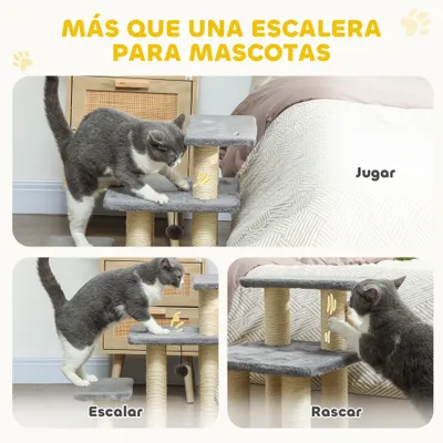 PawHut Escalera para Gato 52x34.5x54 cm Gris PawHut Escalera para Gato 52x34.5x54 cm Gris