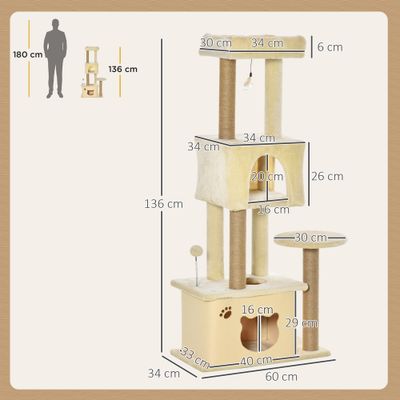 PawHut Árbol para Gato 60x34x136 cm Beige