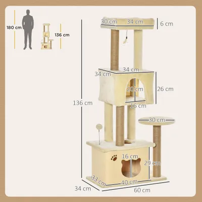 PawHut Árbol para Gato 60x34x136 cm Beige