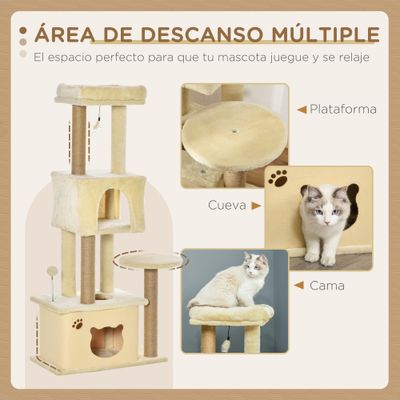 PawHut Árbol para Gato 60x34x136 cm Beige