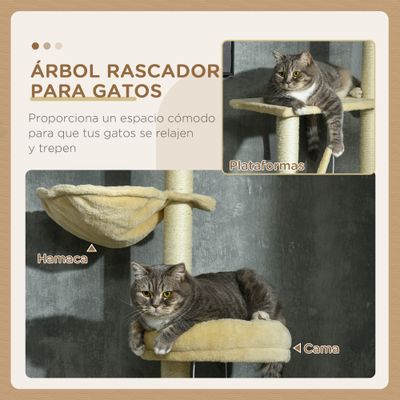 PawHut Árbol para Gato 54x34x250 cm Beige