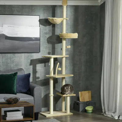 PawHut Árbol para Gato 54x34x250 cm Beige