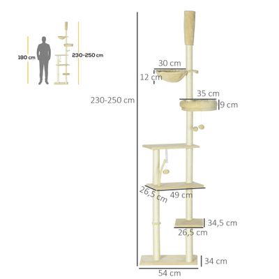 PawHut Árbol para Gato 54x34x250 cm Beige