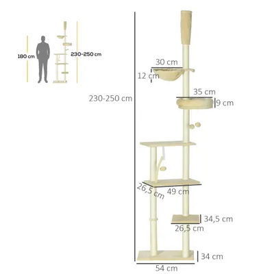 PawHut Árbol para Gato 54x34x250 cm Beige