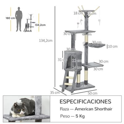 PawHut Árbol para Gato 50x35x134.2cm Gris