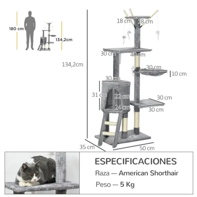 PawHut Árbol para Gato 50x35x134.2cm Gris