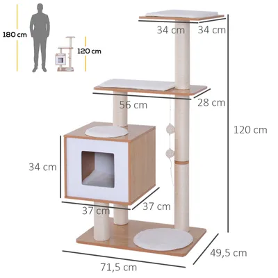 PawHut Árbol para Gato 71.5x49.5x120 cm Madera Natural