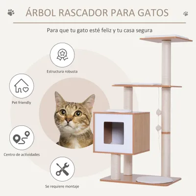 PawHut Árbol para Gato 71.5x49.5x120 cm Madera Natural