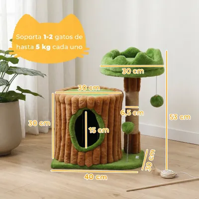 PawHut Árbol para Gato 40x30x53 cm Marrón y Verde
