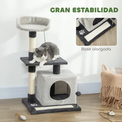 PawHut Árbol para Gato 48x40x85 cm Gris Claro y Negro PawHut Árbol para Gato 48x40x85 cm Gris Claro y Negro