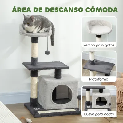 PawHut Árbol para Gato 48x40x85 cm Gris Claro y Negro PawHut Árbol para Gato 48x40x85 cm Gris Claro y Negro