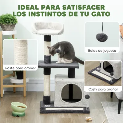 PawHut Árbol para Gato 48x40x85 cm Gris Claro y Negro PawHut Árbol para Gato 48x40x85 cm Gris Claro y Negro