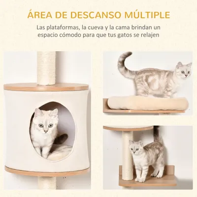 PawHut Árbol para Gatos Pared 38x30x149 cm Beige y Roble