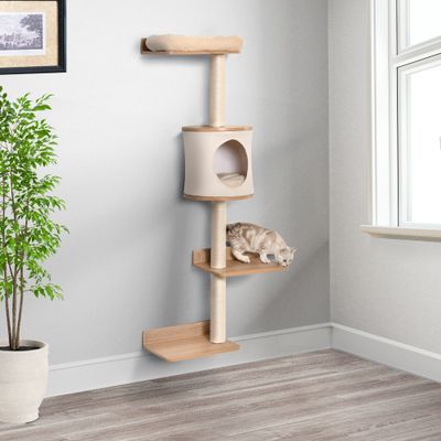 PawHut Árbol para Gatos Pared 38x30x149 cm Beige y Roble