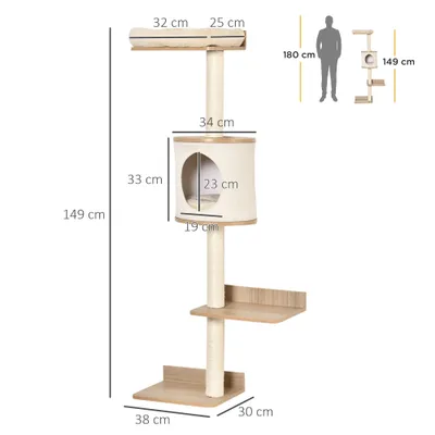 PawHut Árbol para Gatos Pared 38x30x149 cm Beige y Roble