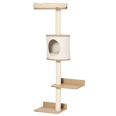 PawHut Árbol para Gatos Pared 38x30x149 cm Beige y Roble