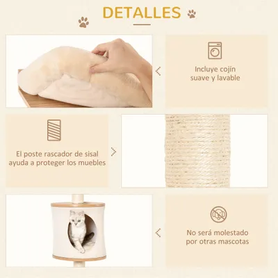 PawHut Árbol para Gatos Pared 38x30x149 cm Beige y Roble