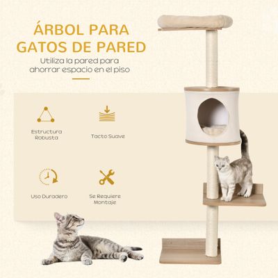 PawHut Árbol para Gatos Pared 38x30x149 cm Beige y Roble