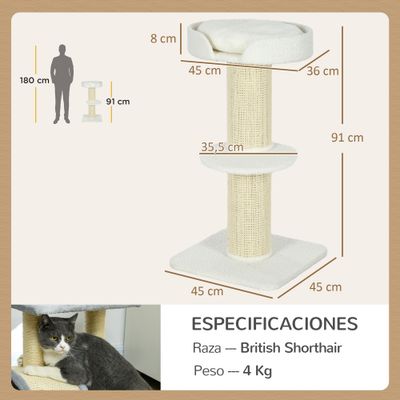 PawHut Árbol para Gato 45x45x91 cm Crema