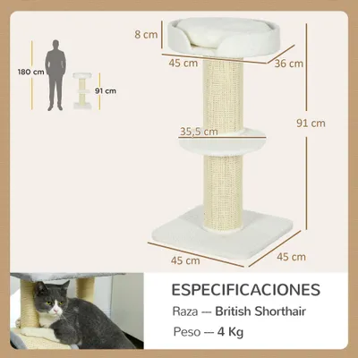PawHut Árbol para Gato 45x45x91 cm Crema PawHut Árbol para Gato 45x45x91 cm Crema