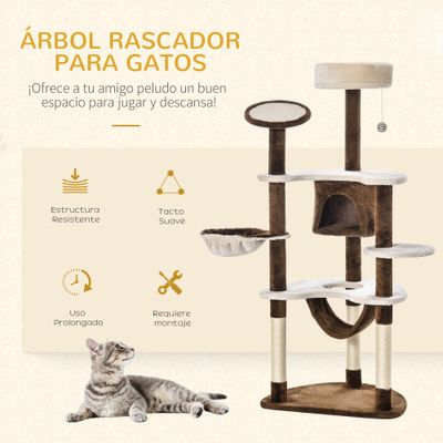 PawHut Rascador para Gato 65x50x153 cm Marrón y Crema