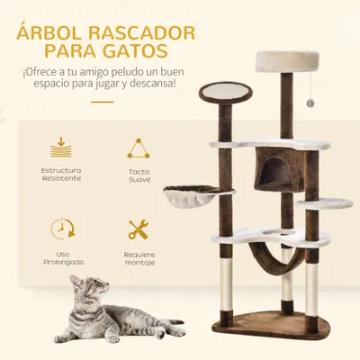 PawHut Rascador para Gato 65x50x153 cm Marrón y Crema