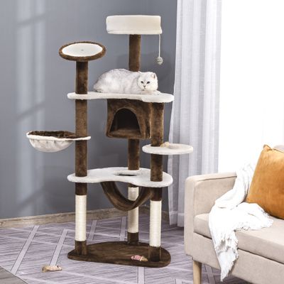 PawHut Rascador para Gato 65x50x153 cm Marrón y Crema