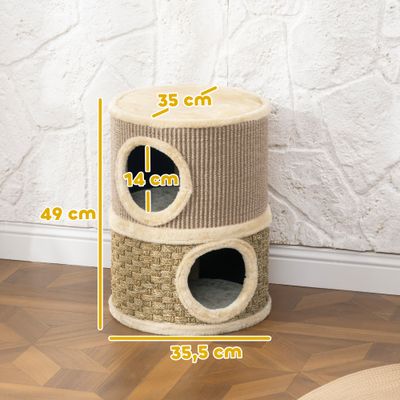 PawHut Barril Rascador 35.5x35.5x49 cm Caqui y Café