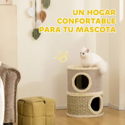 PawHut Barril Rascador 35.5x35.5x49 cm Caqui y Café