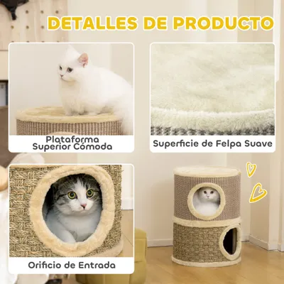 PawHut Barril Rascador 35.5x35.5x49 cm Caqui y Café