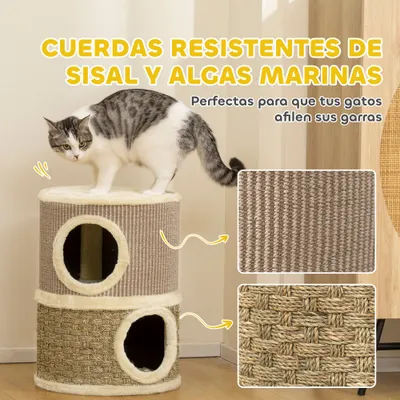 PawHut Barril Rascador 35.5x35.5x49 cm Caqui y Café