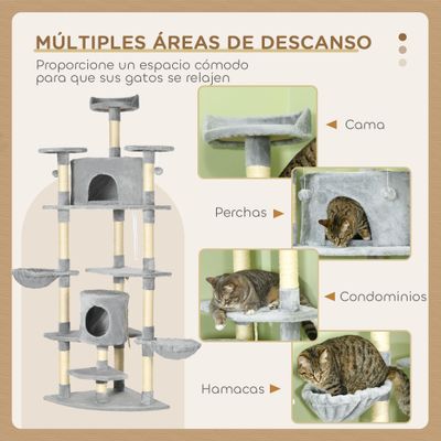 PawHut Árbol Rascador para Gato 60x60x200 cm Gris