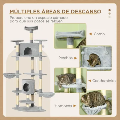 PawHut Árbol Rascador para Gato 60x60x200 cm Gris
