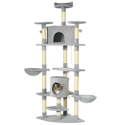 PawHut Árbol Rascador para Gato 60x60x200 cm Gris