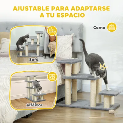 PawHut Escalera para Mascota 70x32x68 cm Gris